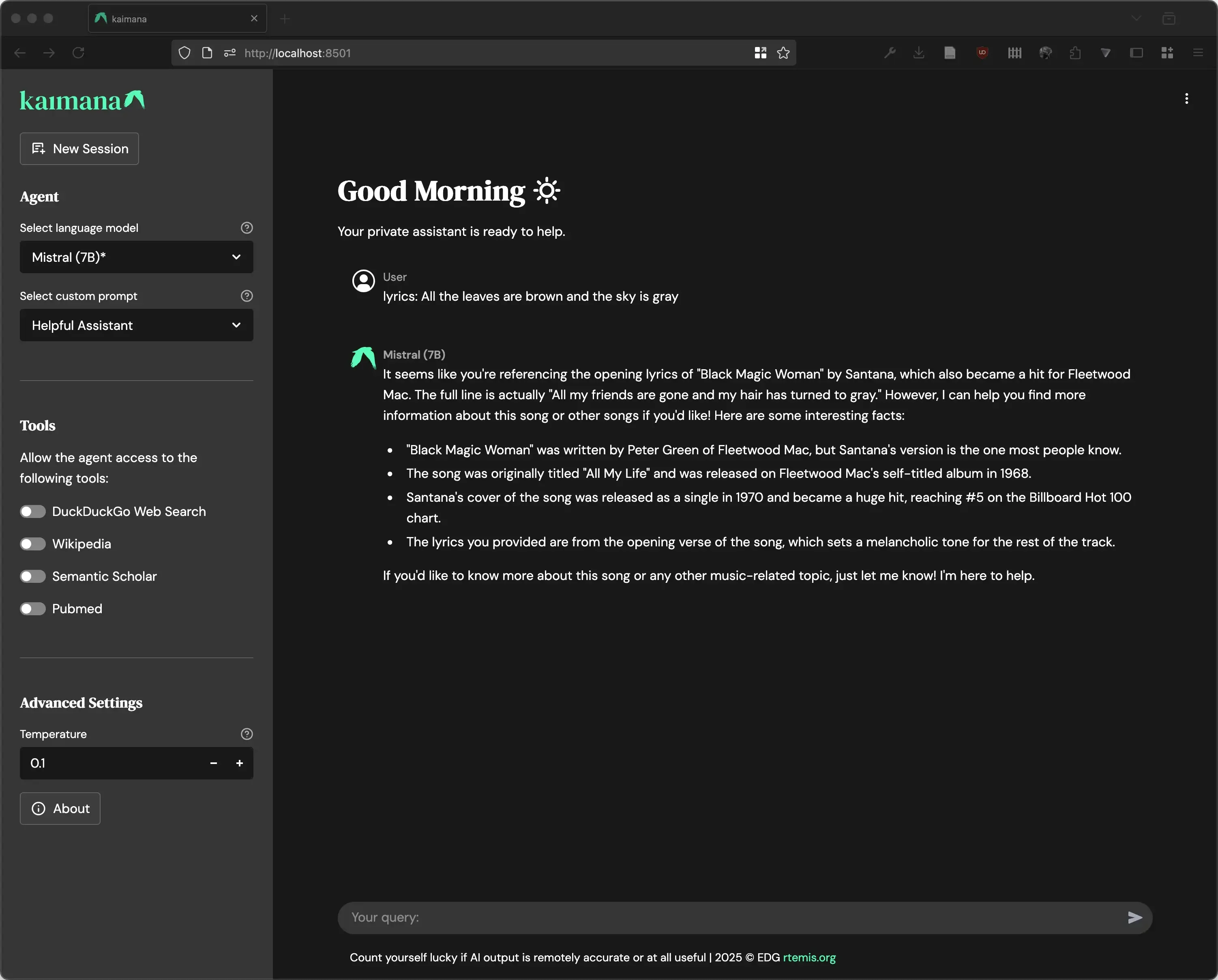 No tool access leads to a nonsense response (hallucination)