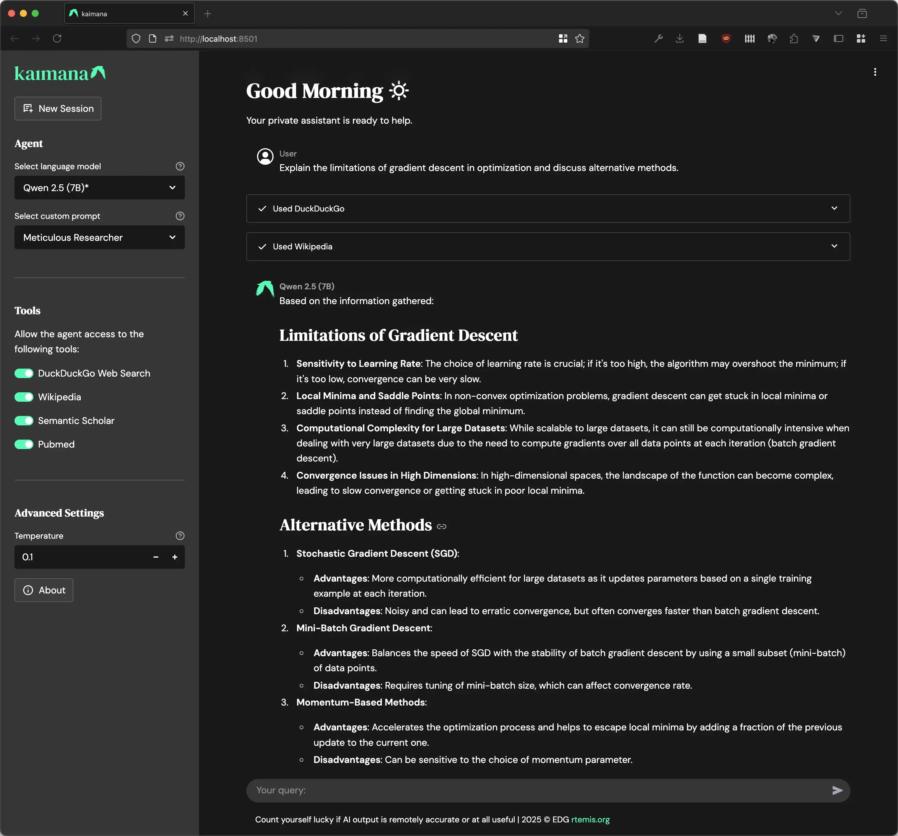 The AI Agent used a web search and a Wikipedia search to respond to the user's query